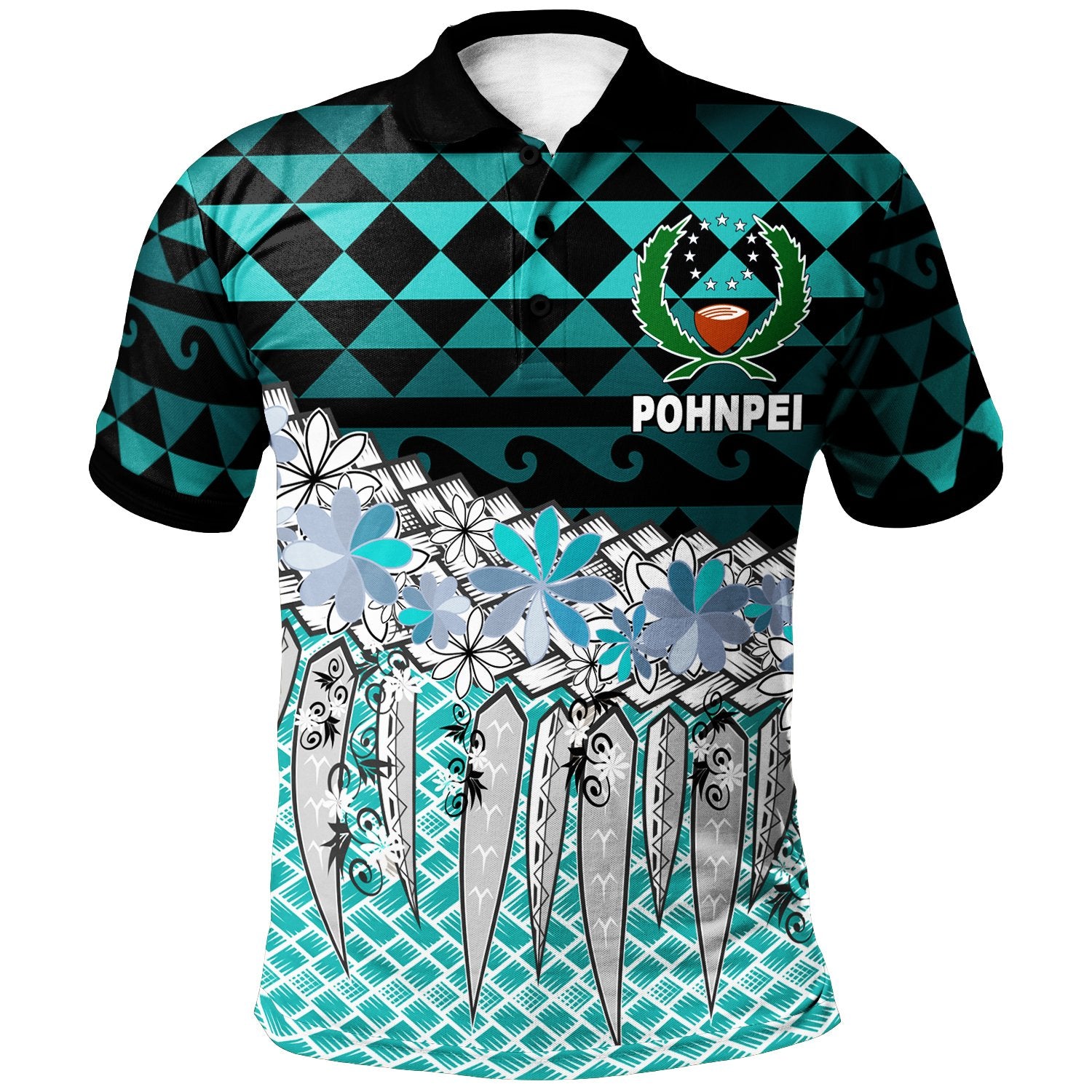 Pohnpei Polo Shirt Coconut Leaves Weave Pattern Blue Unisex Blue - Polynesian Pride