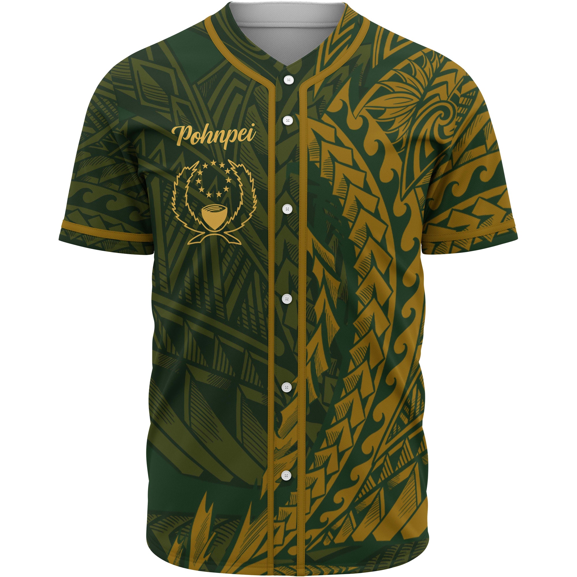 Pohnpei Baseball Shirt - Green Wings Style Unisex Gold - Polynesian Pride