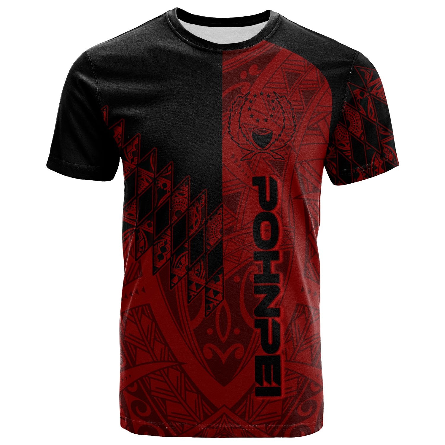 Pohnpei T Shirt Red Color Symmetry Style Unisex Black - Polynesian Pride