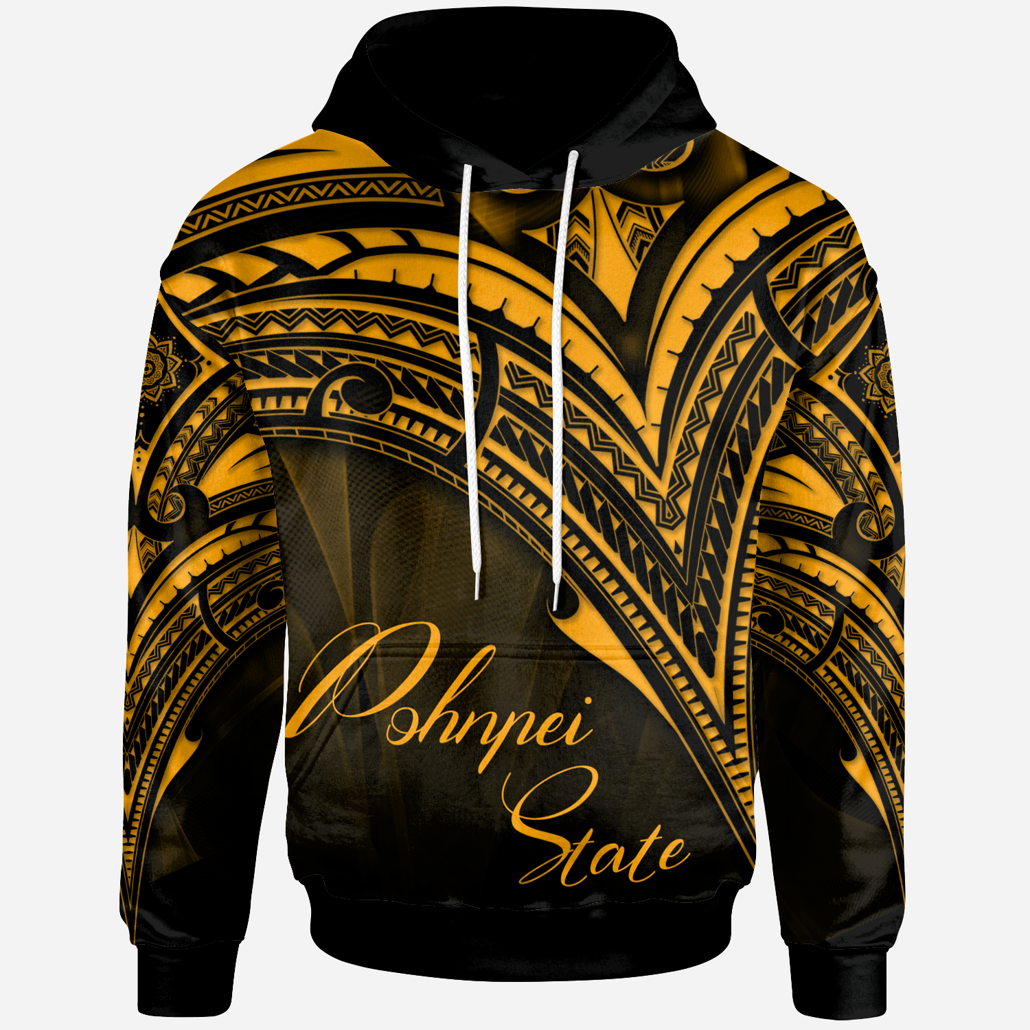 Pohnpei State Hoodie Gold Color Cross Style Unisex Black - Polynesian Pride