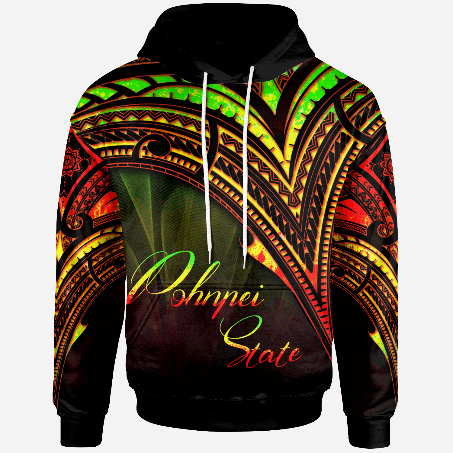 Pohnpei State Hoodie Reggae Color Cross Style Unisex Black - Polynesian Pride