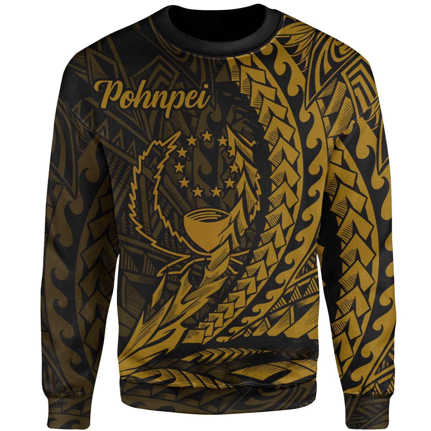 Pohnpei Sweatshirt - Wings Style Gold Color Unisex Gold - Polynesian Pride