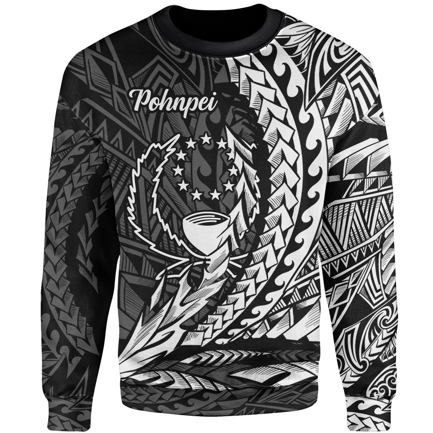 Pohnpei Sweatshirt - Wings Style White Color Unisex Black - Polynesian Pride