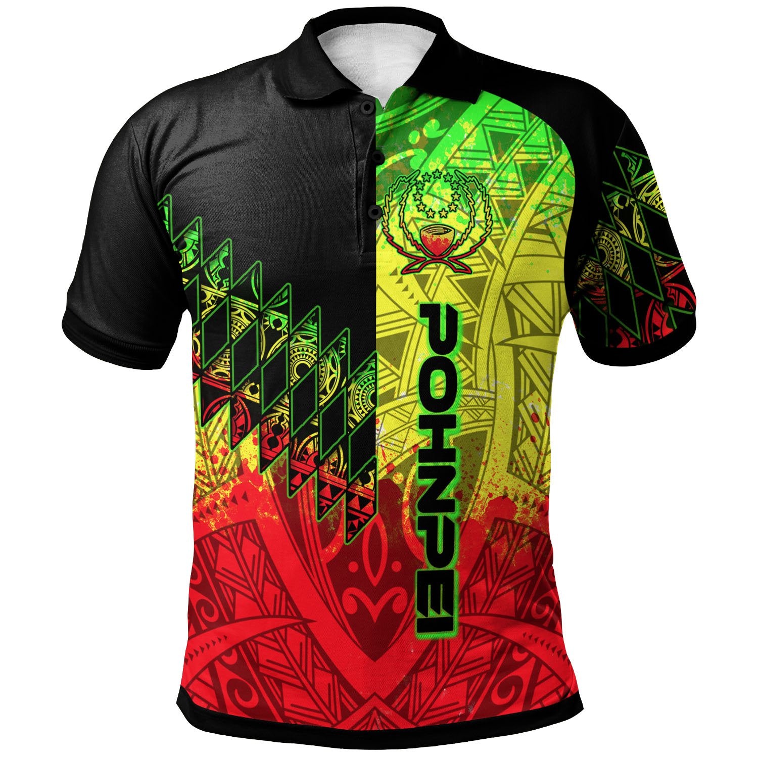 Pohnpei Polo Shirt Reggage Color Symmetry Style Unisex Black - Polynesian Pride