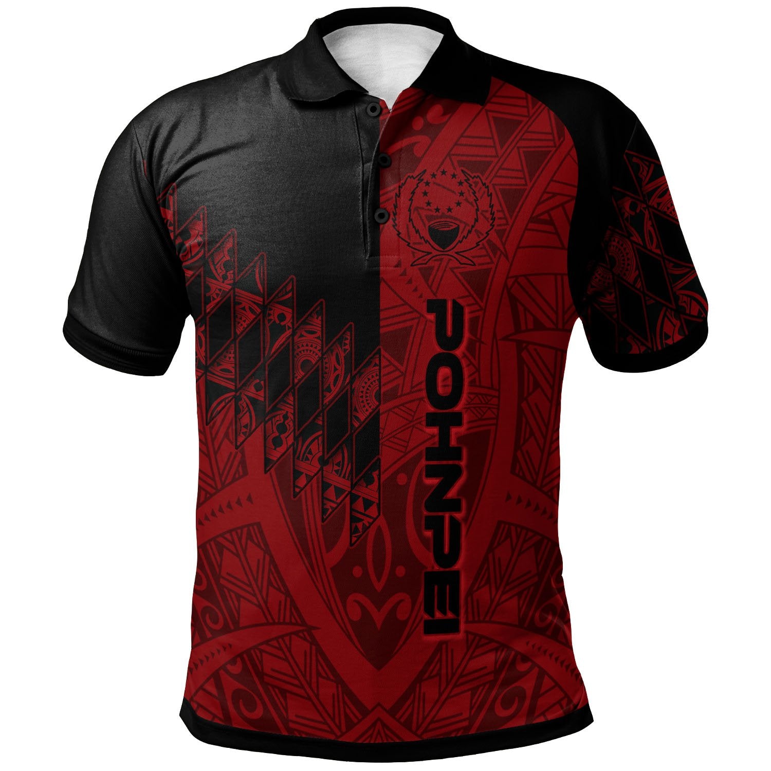 Pohnpei Polo Shirt Red Color Symmetry Style Unisex Black - Polynesian Pride