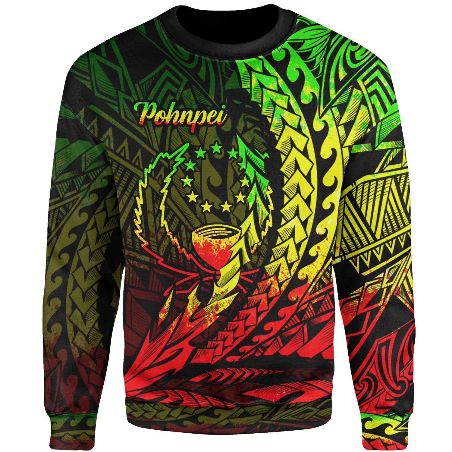 Pohnpei Sweatshirt - Wings Style Reggae Color Unisex Black - Polynesian Pride