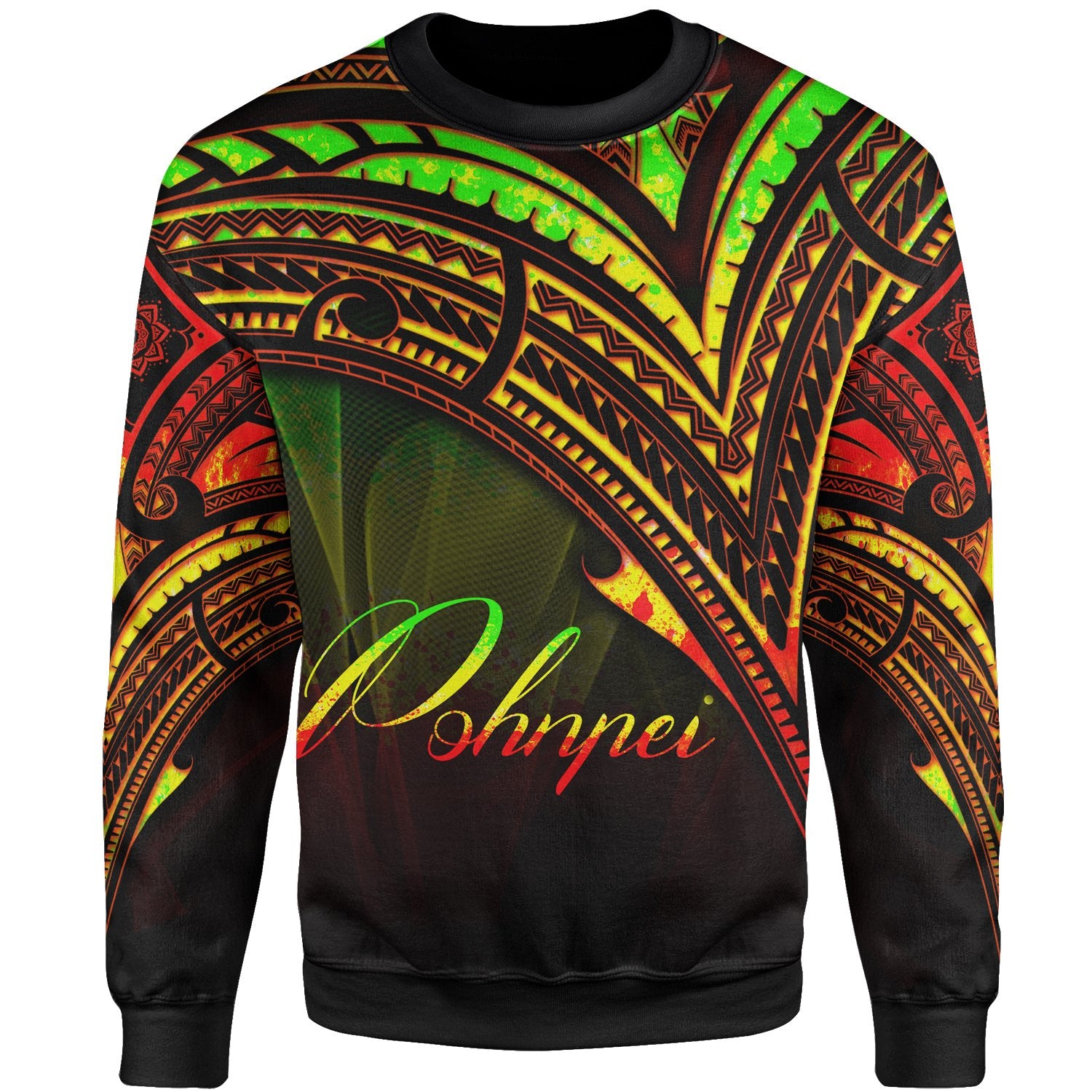 Pohnpei State Sweatshirt - Cross Style Reggae Color Unisex Black - Polynesian Pride