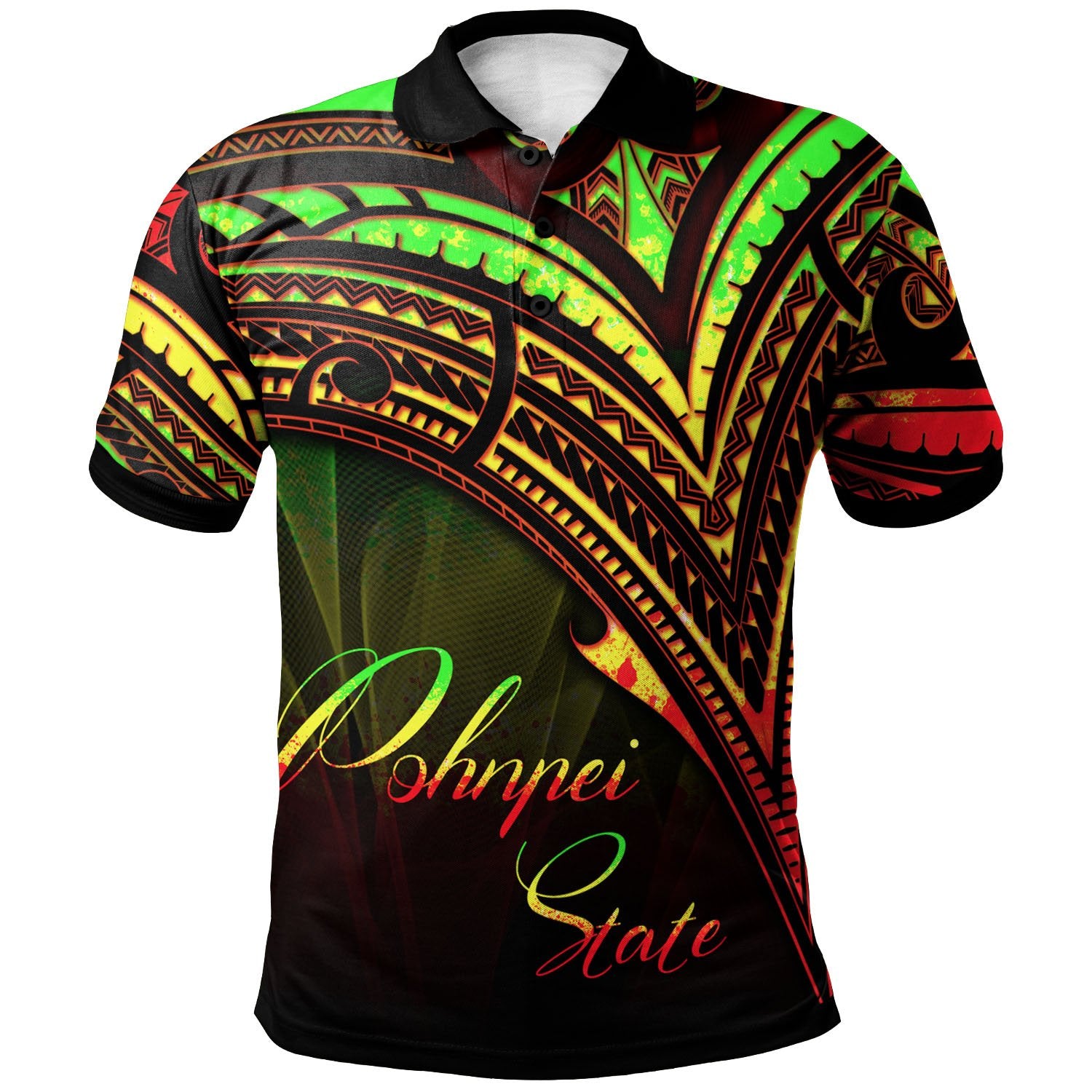 Pohnpei State Polo Shirt Reggae Color Cross Style Unisex Black - Polynesian Pride