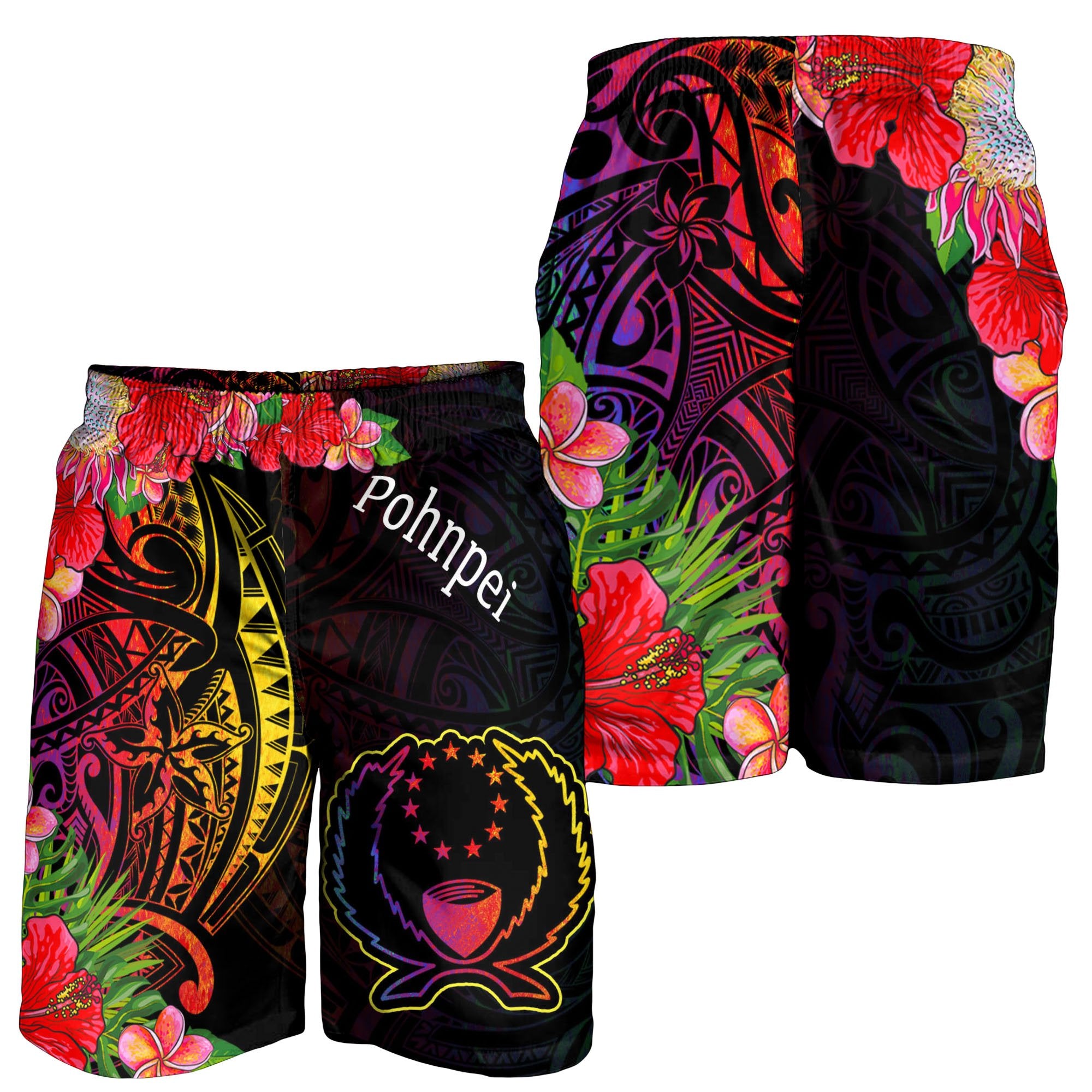 Pohnpei Men's Shorts - Tropical Hippie Style Black - Polynesian Pride