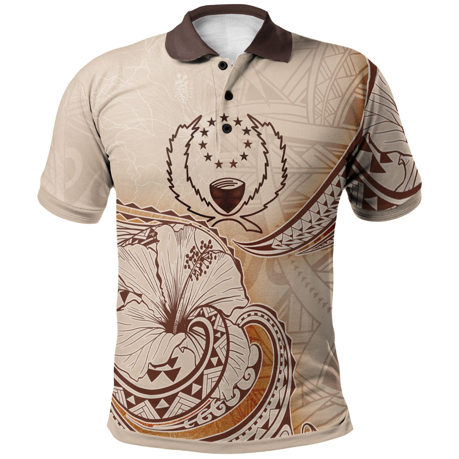 Pohnpei Polo Shirt Hibiscus Flowers Vintage Style Unisex Nude - Polynesian Pride