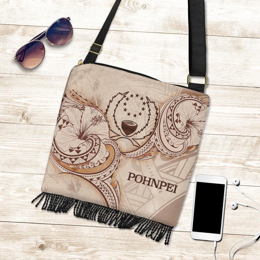 Pohnpei Boho Handbag - Hibiscus Flowers Vintage Style One Size Boho Handbag Nude - Polynesian Pride