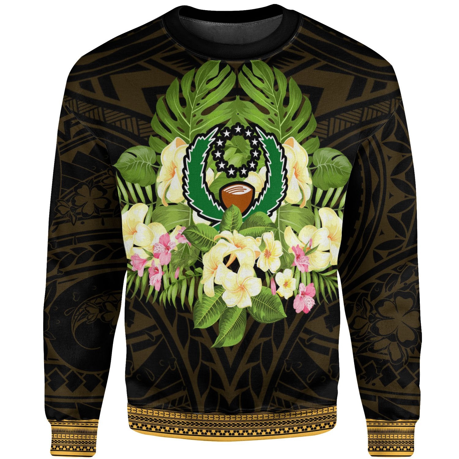 Pohnpei Sweatshirt - Polynesian Gold Patterns Collection Unisex Black - Polynesian Pride