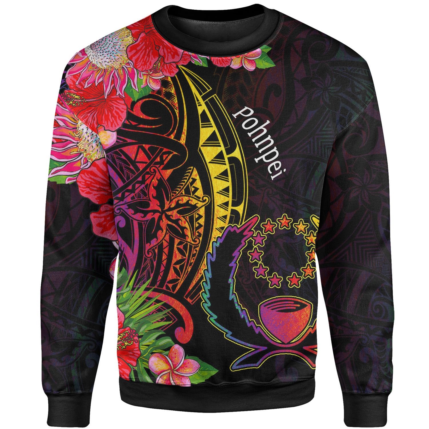 Pohnpei Sweatshirt - Tropical Hippie Style Unisex Black - Polynesian Pride