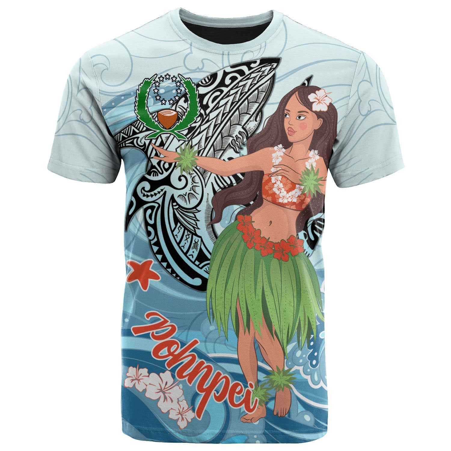 Pohnpei T Shirt Polynesian Girls With Shark Unisex Black - Polynesian Pride