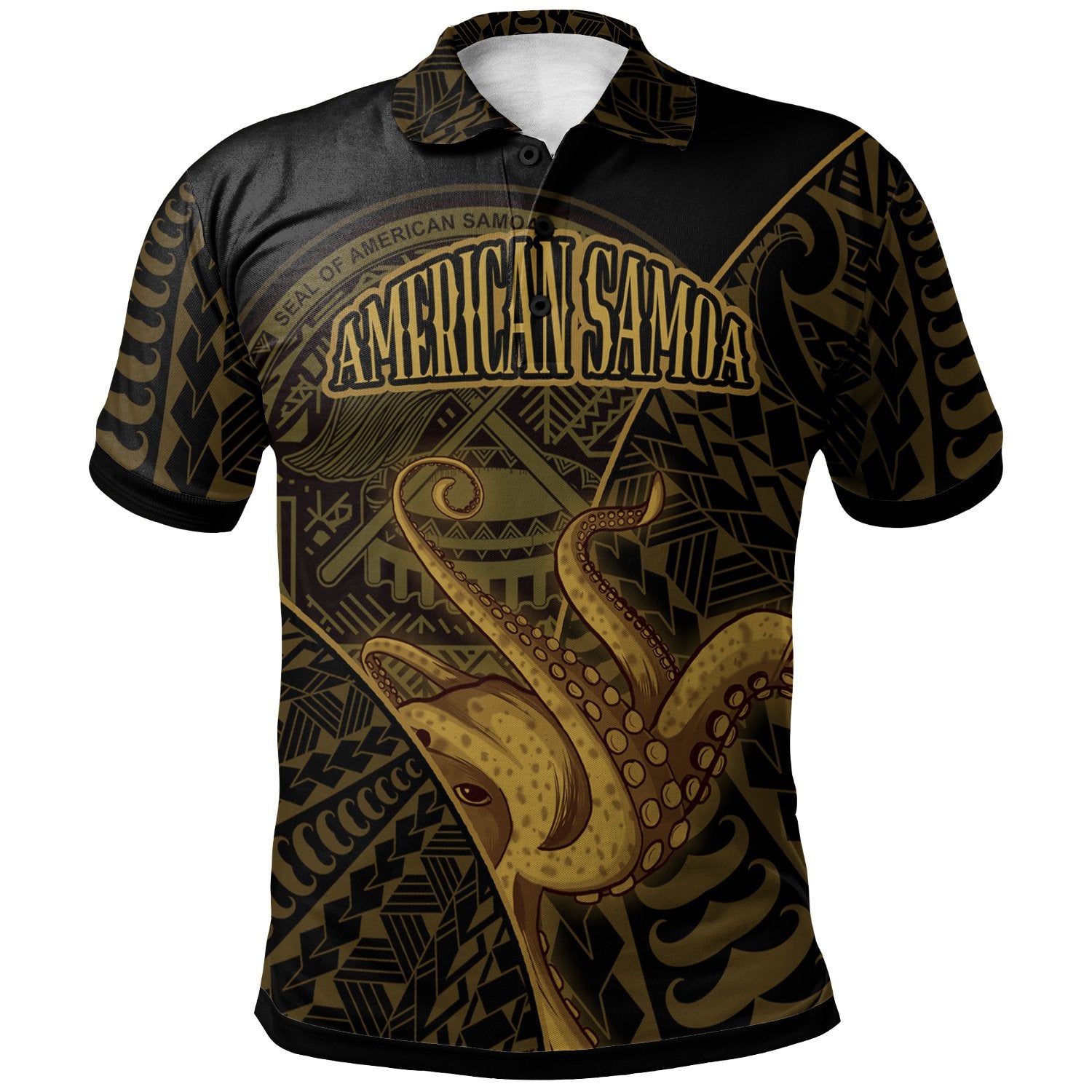 American Samoa Polo Shirt Octopus Style Gold Color Unisex Gold - Polynesian Pride