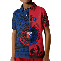 Samoa Independence Day Polo Shirt Military Polynesian Pattern LT9 Kid Blue - Red - Polynesian Pride