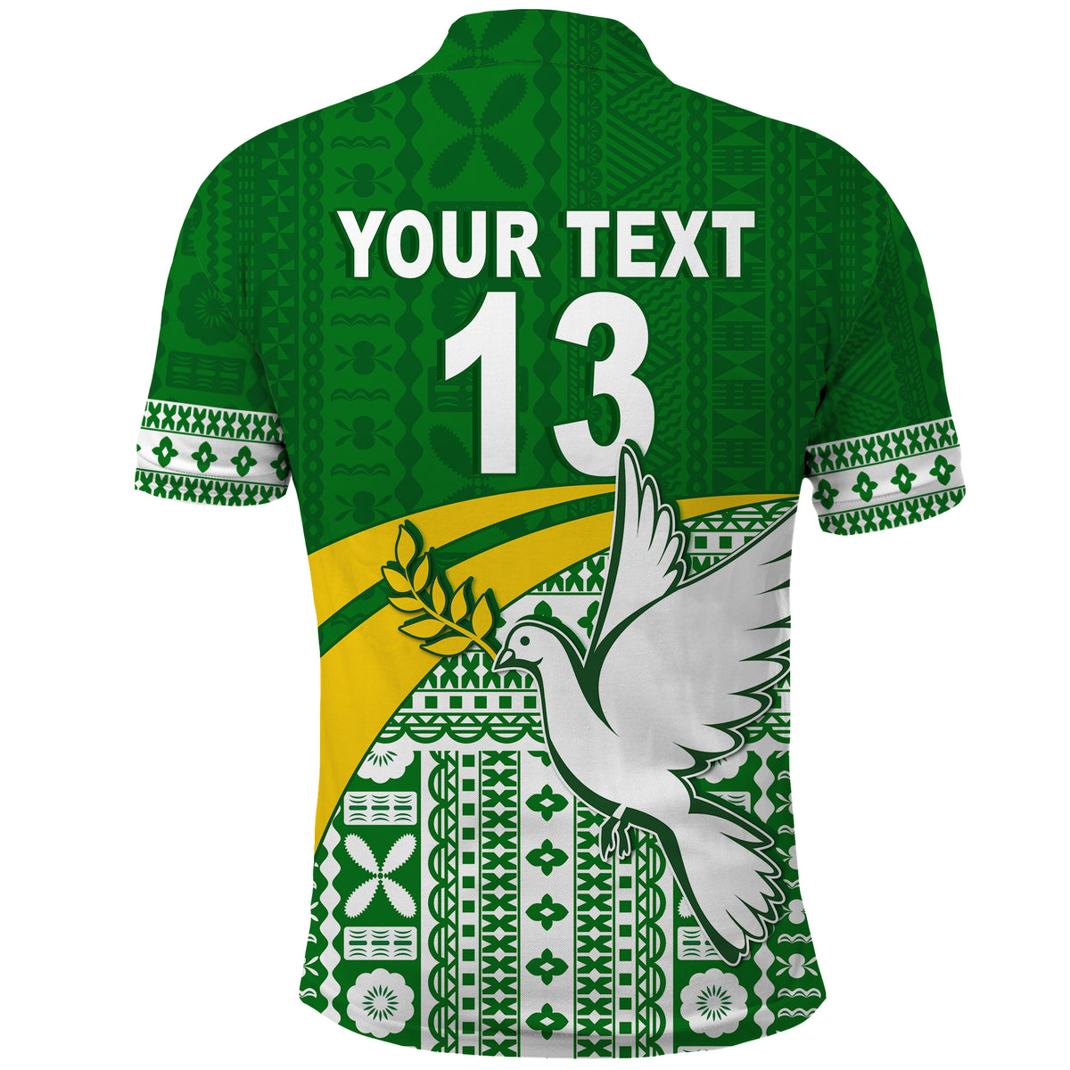 (Custom Text and Number) Tailevu Rugby Polo Shirt Fiji Rugby Tapa Pattern Green LT13 - Polynesian Pride