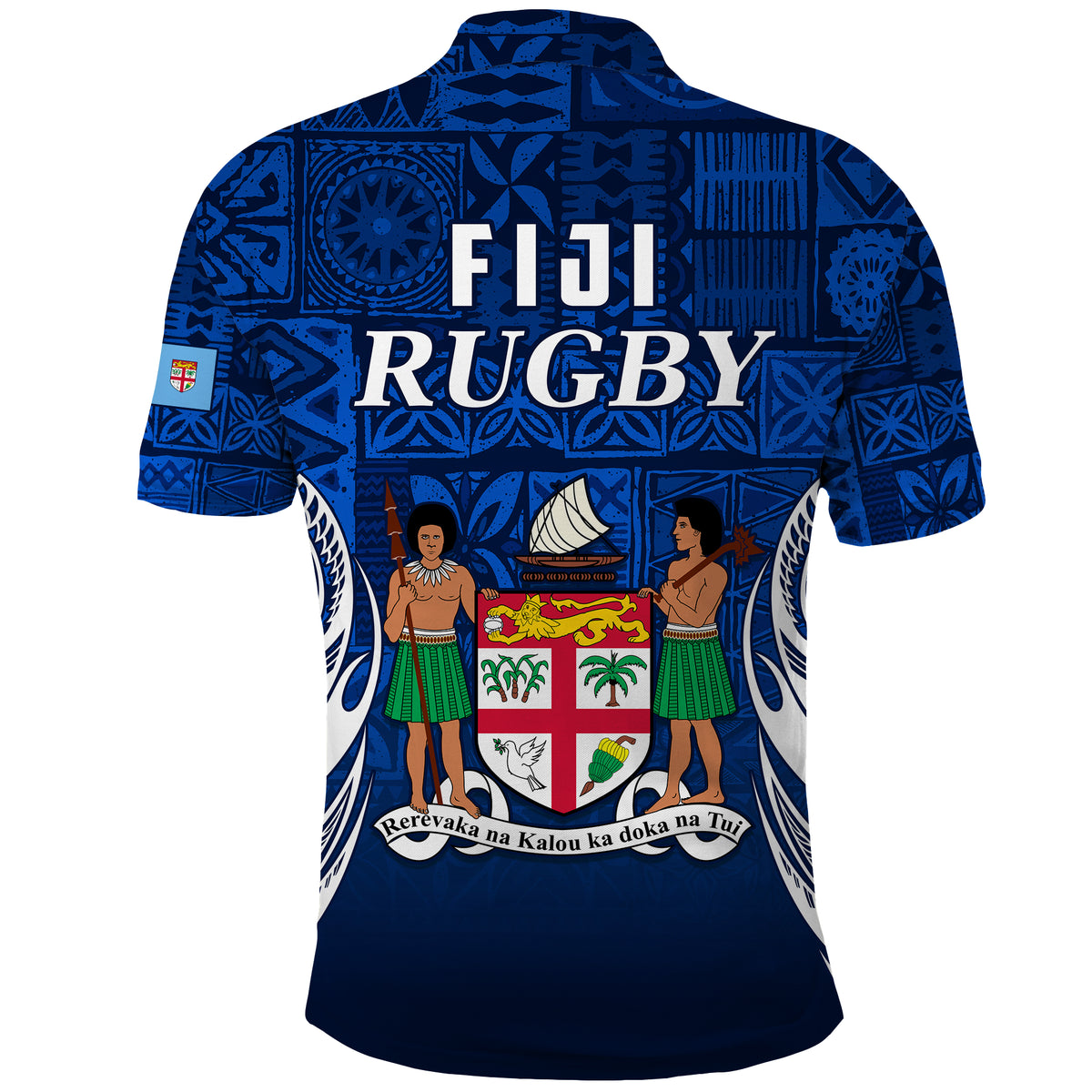Fiji Rugby Polo Shirt Flying Fijians Blue Tapa Pattern LT13 - Polynesian Pride