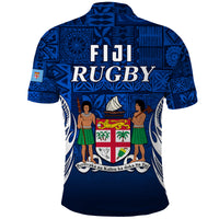 Fiji Rugby Polo Shirt Flying Fijians Blue Tapa Pattern LT13 - Polynesian Pride
