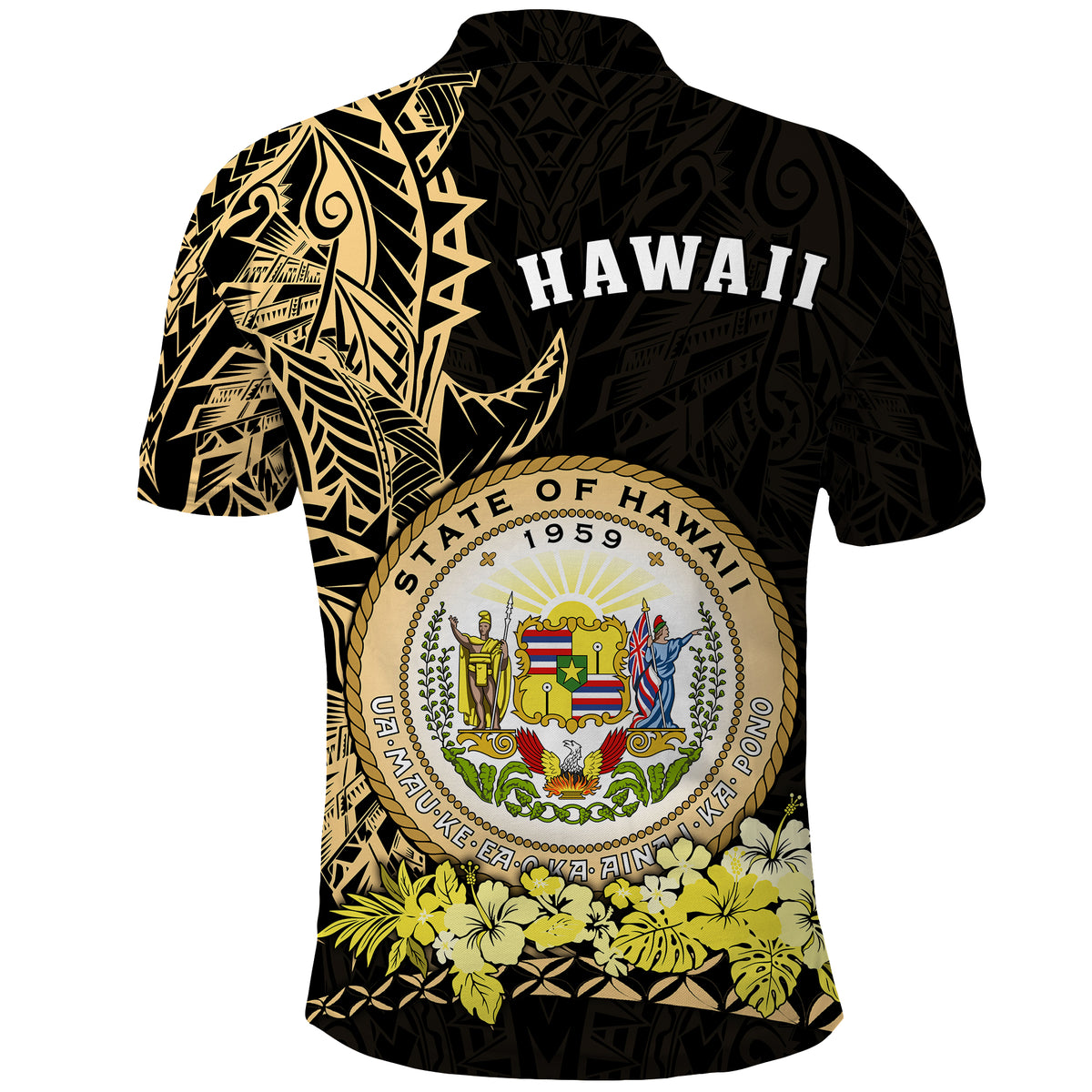 Hawaiian Polynesian Polo Shirt Gold Seal of Hawaii LT13 - Polynesian Pride