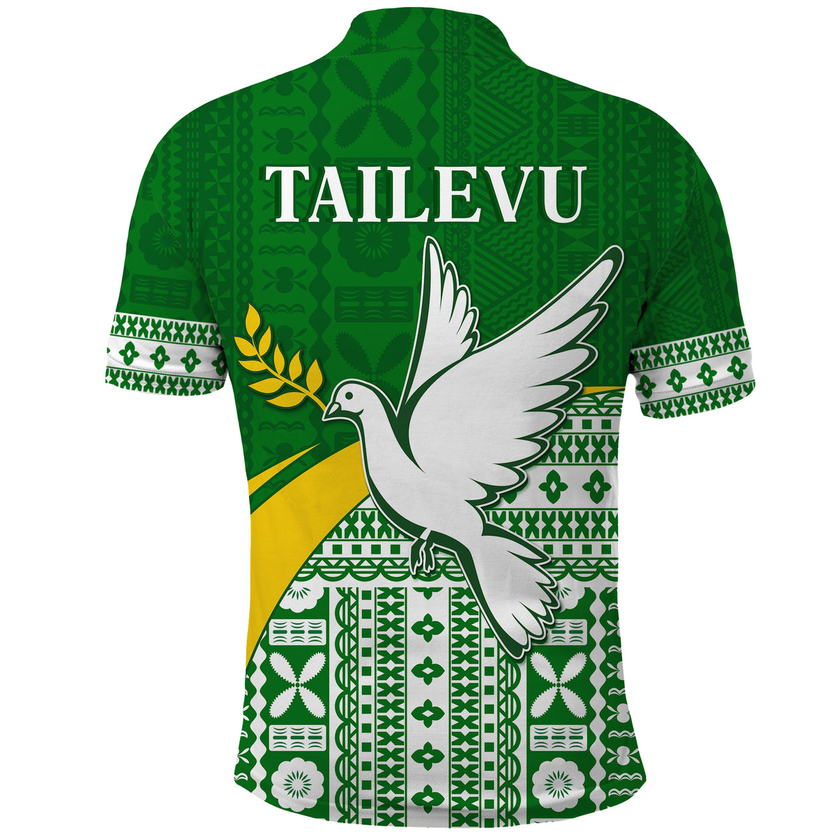 Tailevu Rugby Polo Shirt Fiji Rugby Tapa Pattern Green LT13 - Polynesian Pride