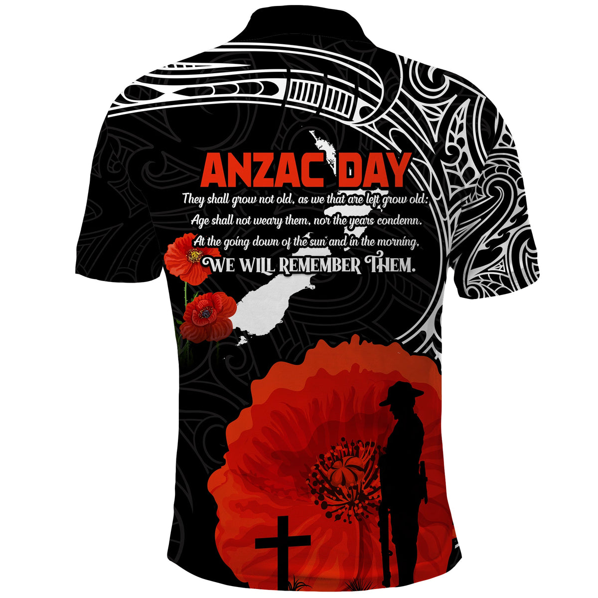 Custom New Zealand ANZAC 2022 Polo Shirt Maori Mix Fern Poppy LT13 - Polynesian Pride