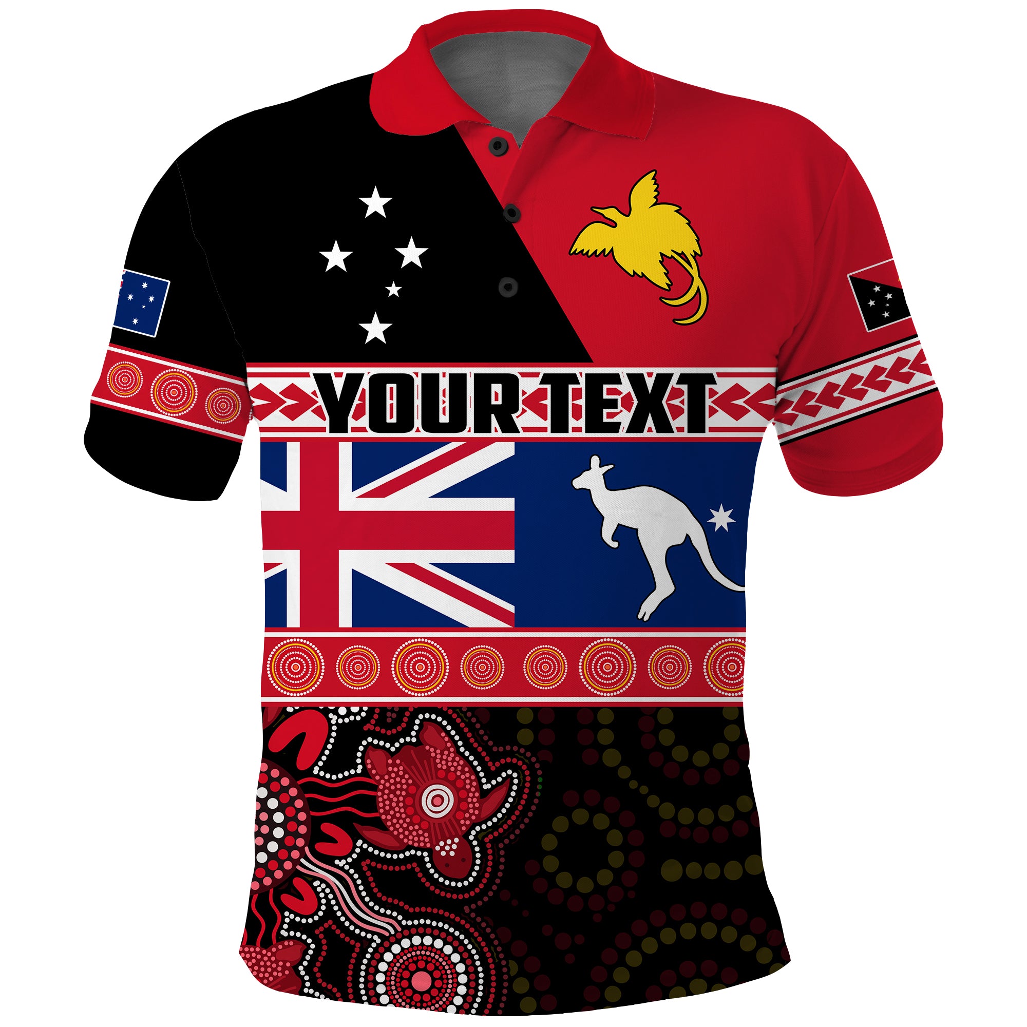 Custom Papua New Guinea Australia Polo Shirt Aboriginal PNG and AUS LT13 Unisex Black - Polynesian Pride