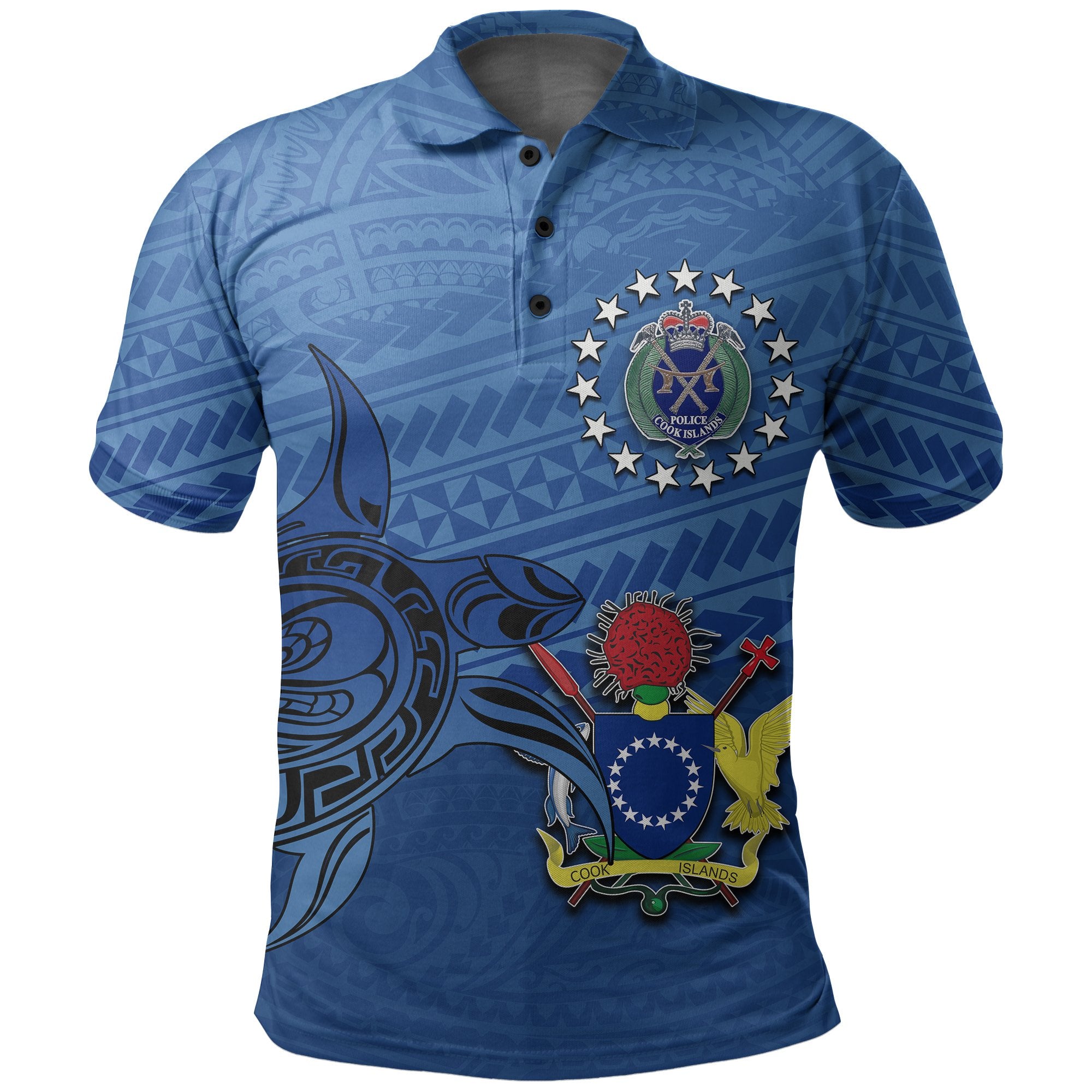 Cook islands Rugby Turtle Polynesian Polo Shirt Version Blue TOPKOPZ Unisex Blue - Polynesian Pride