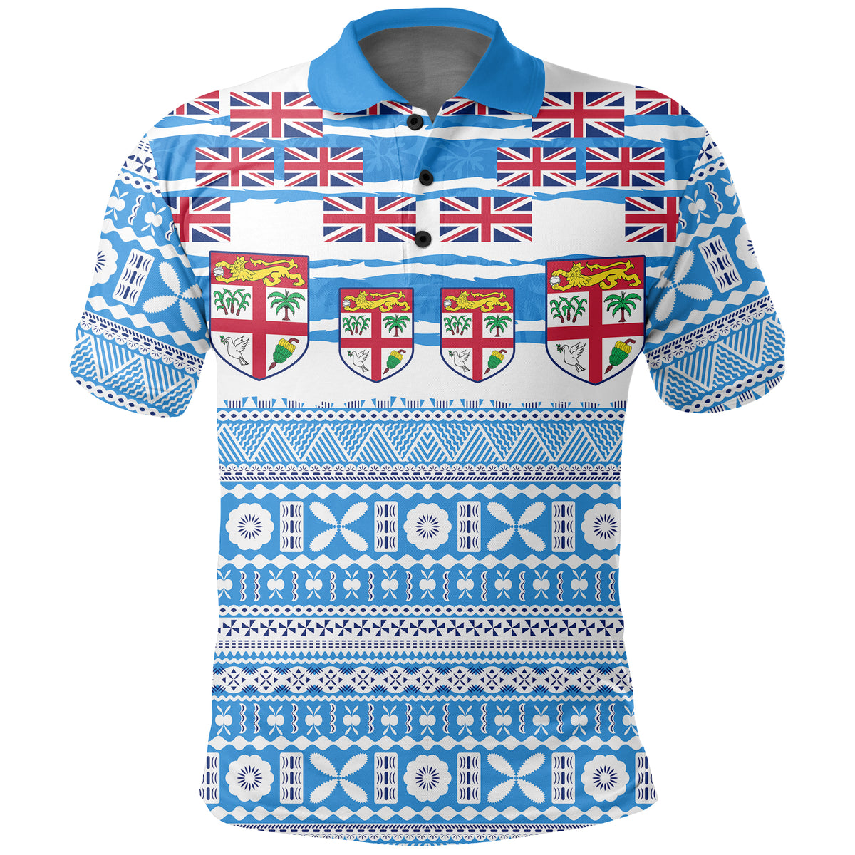 Fiji Polynesian Polo Shirt Fijian Tropical Flowers LT13 Unisex Blue - Polynesian Pride