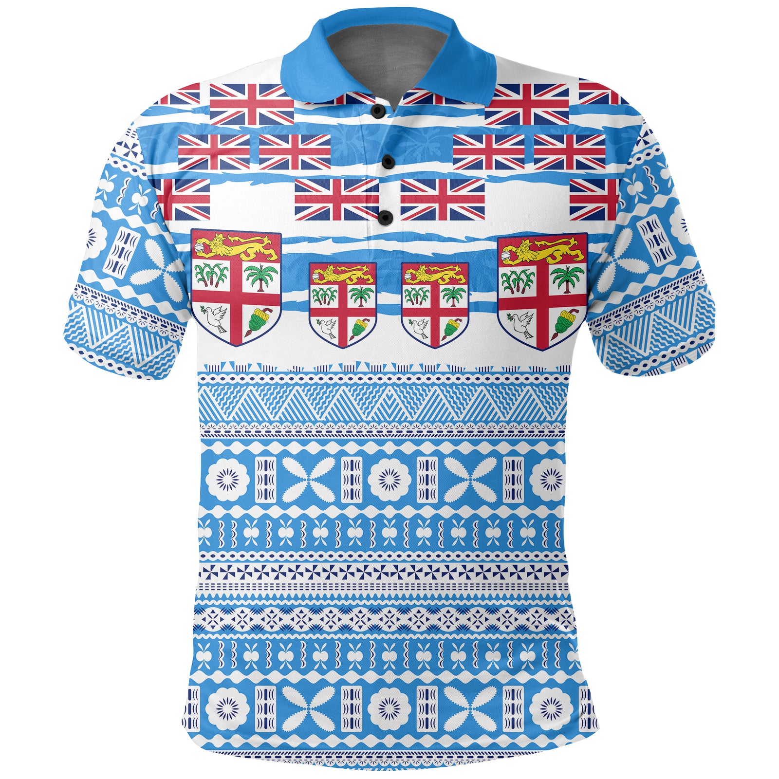 Fiji Polynesian Polo Shirt Fijian Tropical Flowers LT13 Unisex Blue - Polynesian Pride