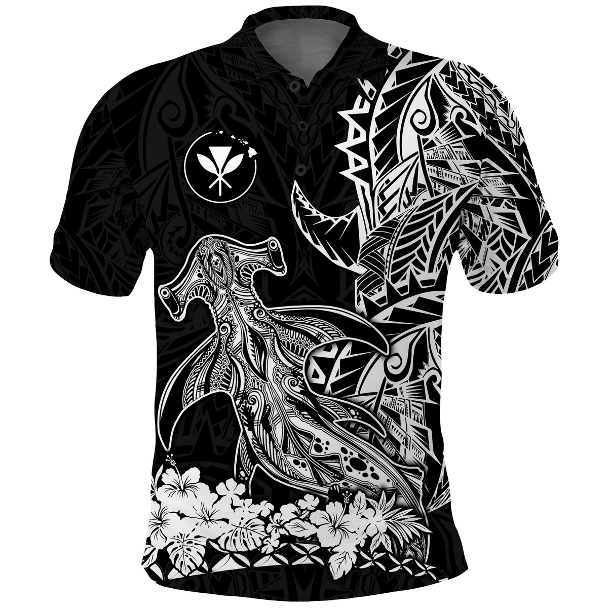 Hawaii Polynesian Polo Shirt Wild Hammerhead Sharks LT13 Unisex Black - Polynesian Pride