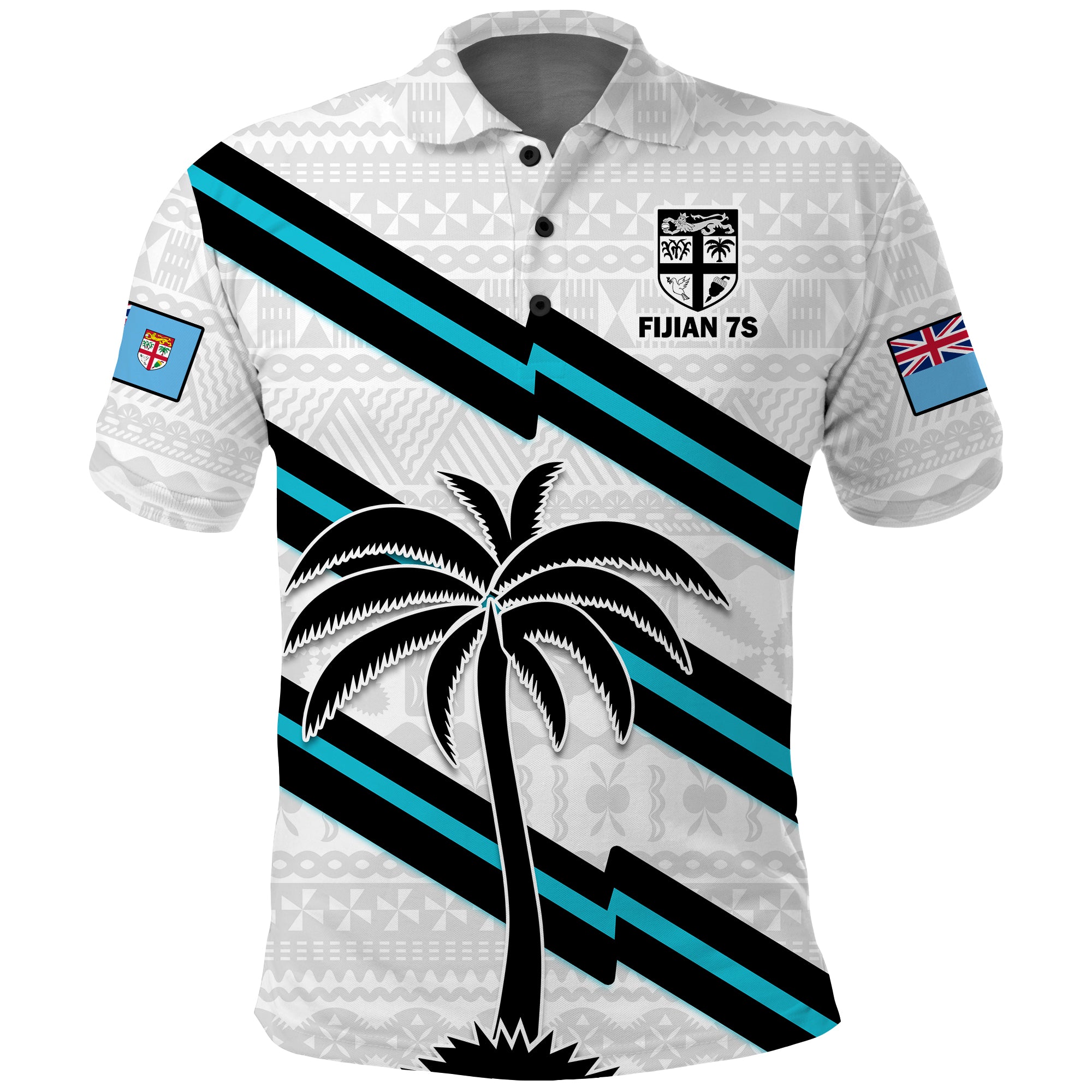 (Custom Text and Number) Fiji Rugby Tapa Pattern Fijian 7s White Polo Shirt LT14 White - Polynesian Pride