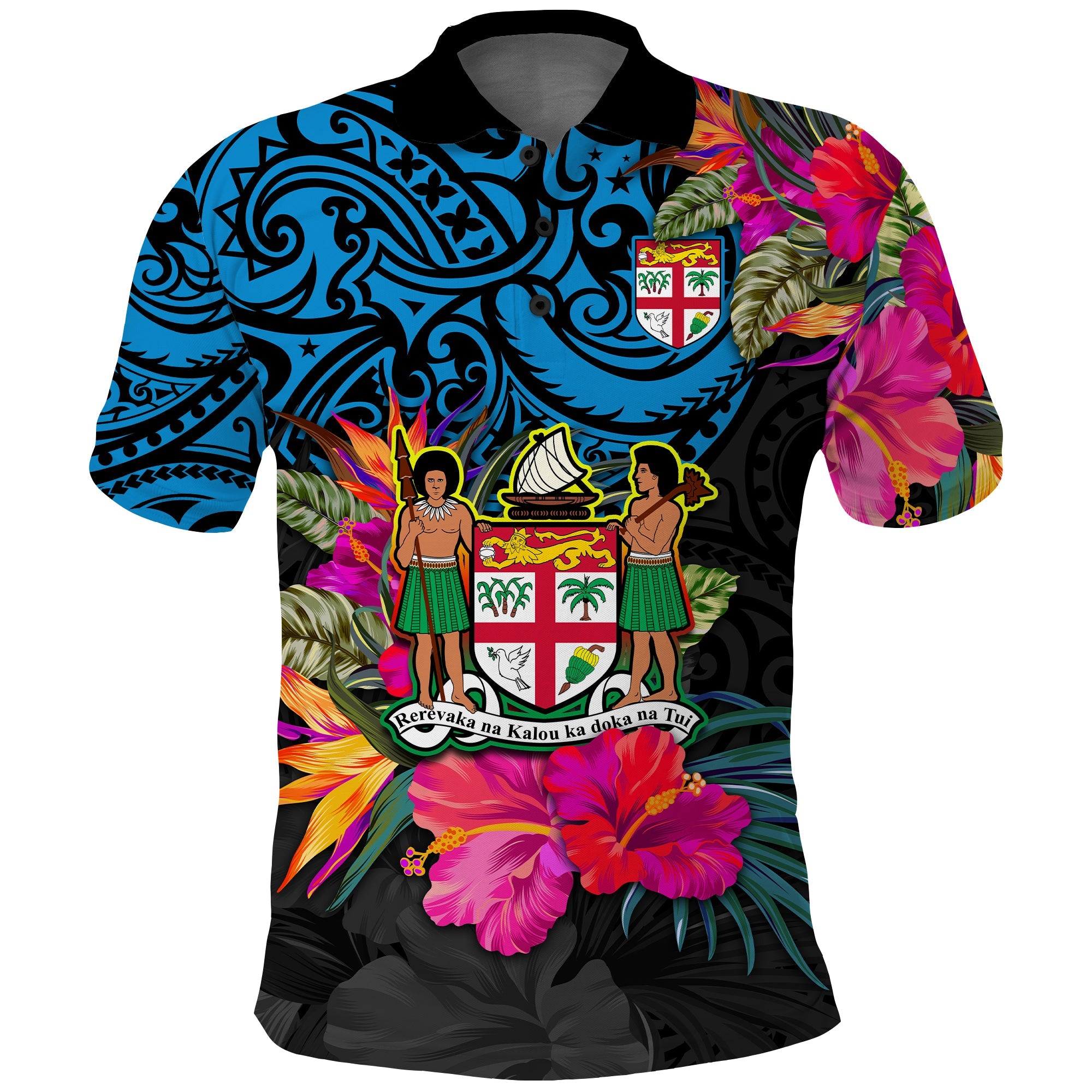 Custom Fiji Polo Shirt Alluring Polynesia and Tropical Flowers LT13 Blue - Polynesian Pride