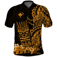Hawaii Polynesian Polo Shirt Gold Tiki Masks Hawaiian LT13 Unisex Gold - Polynesian Pride