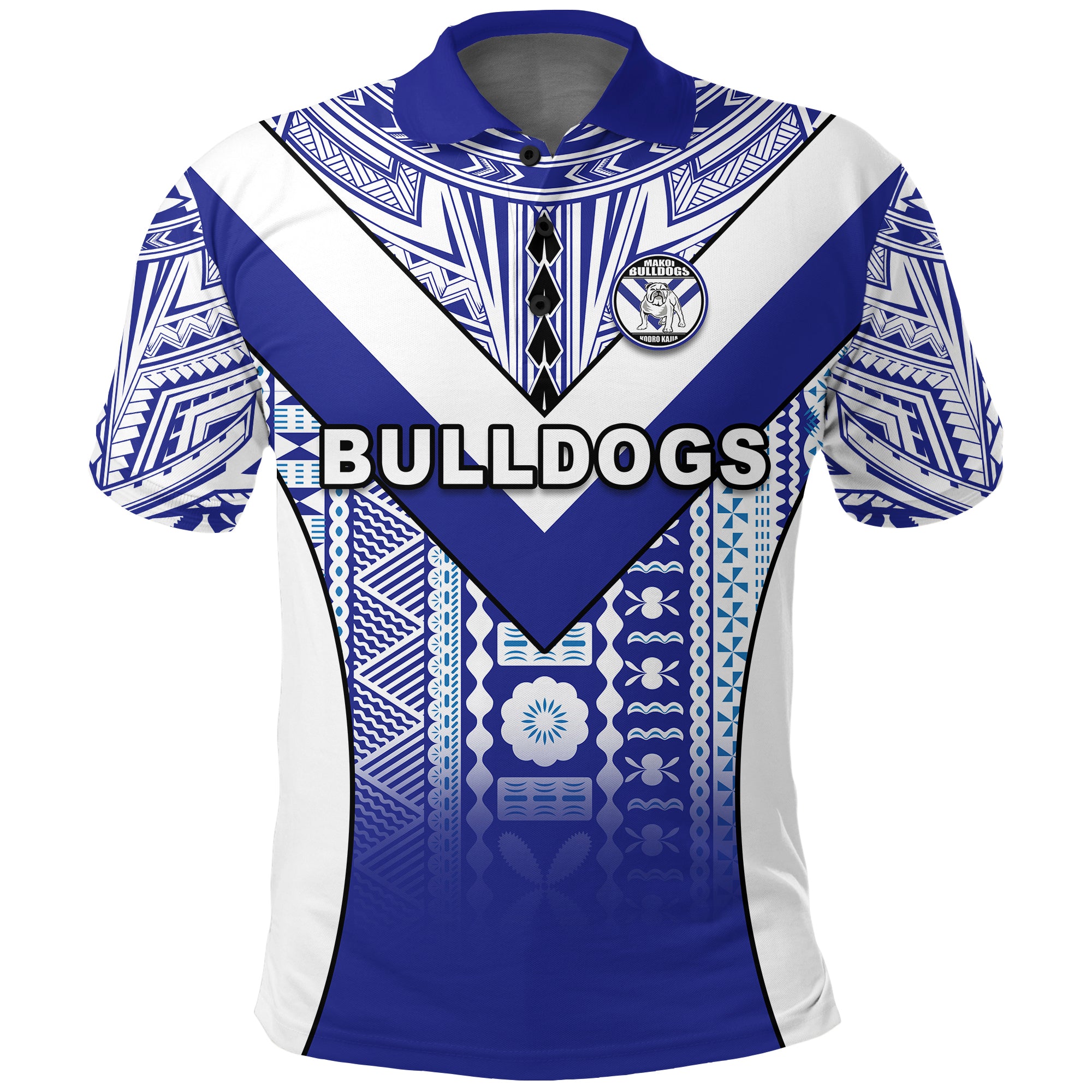 Makoi Bulldogs Polo Shirt Mix Tapa Fijian LT13 Unisex Blue - Polynesian Pride