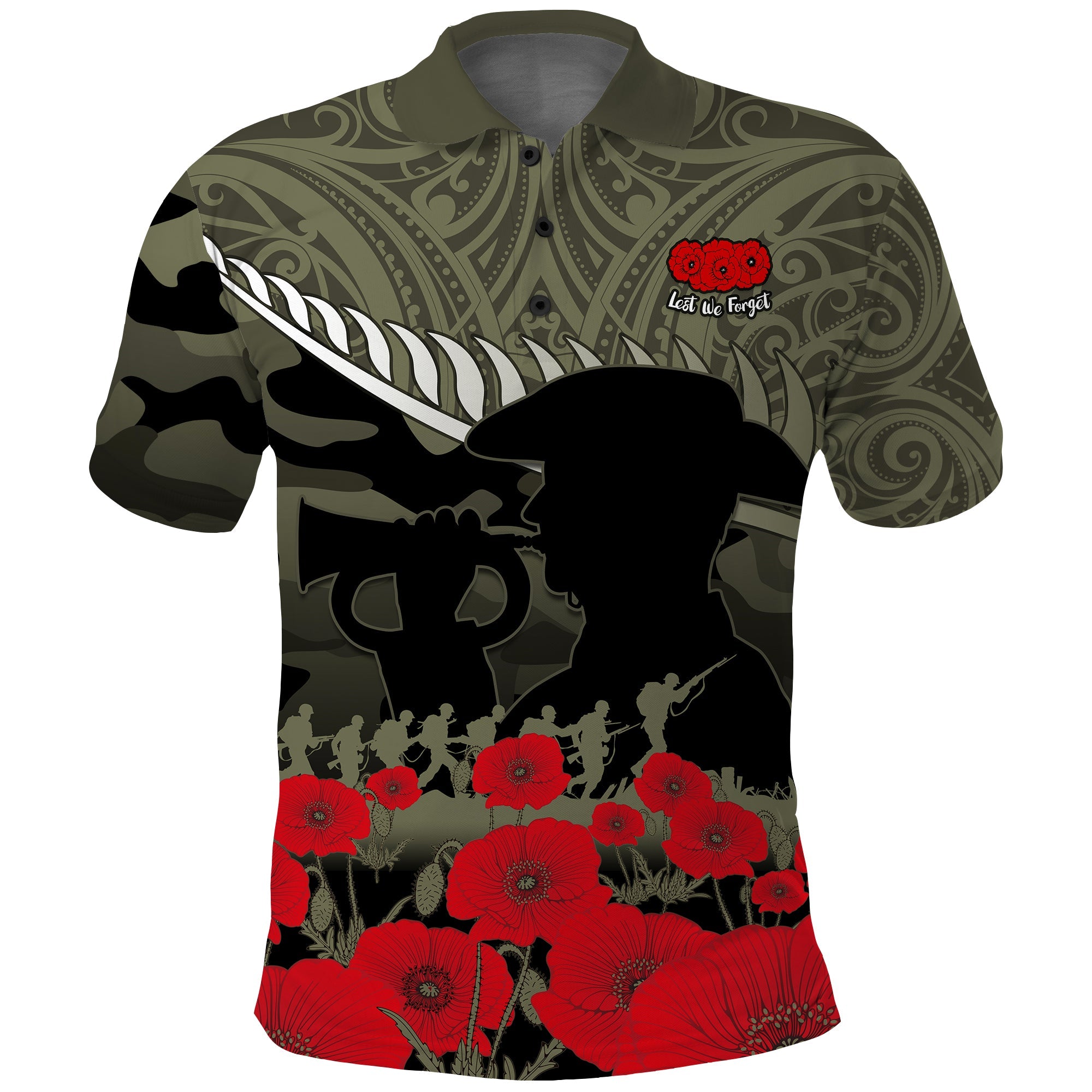 Custom New Zealand ANZAC 2022 Polo Shirt Maori Camouflage LT14 Blue - Polynesian Pride