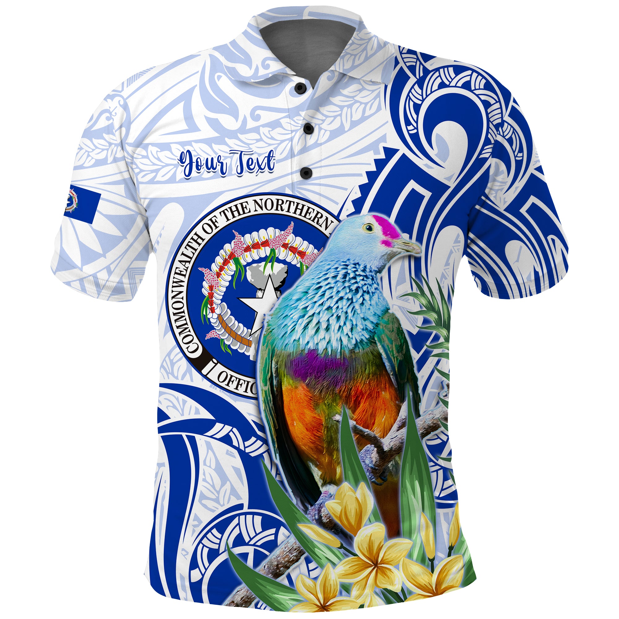 Custom Northern Mariana Islands Polo Shirt Mariana Fruit Dove Mix Frangipani Flowers White LT13 Unisex White - Polynesian Pride