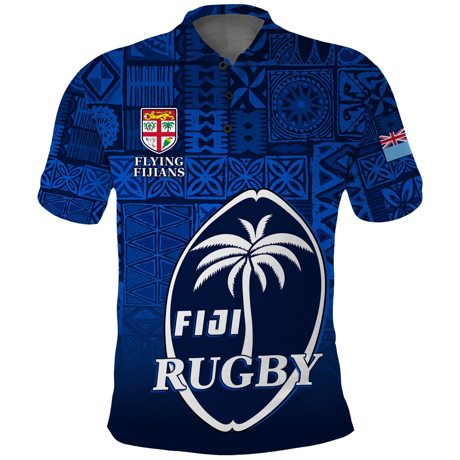 Fiji Rugby Polo Shirt Flying Fijians Blue Tapa Pattern LT13 Unisex Blue - Polynesian Pride