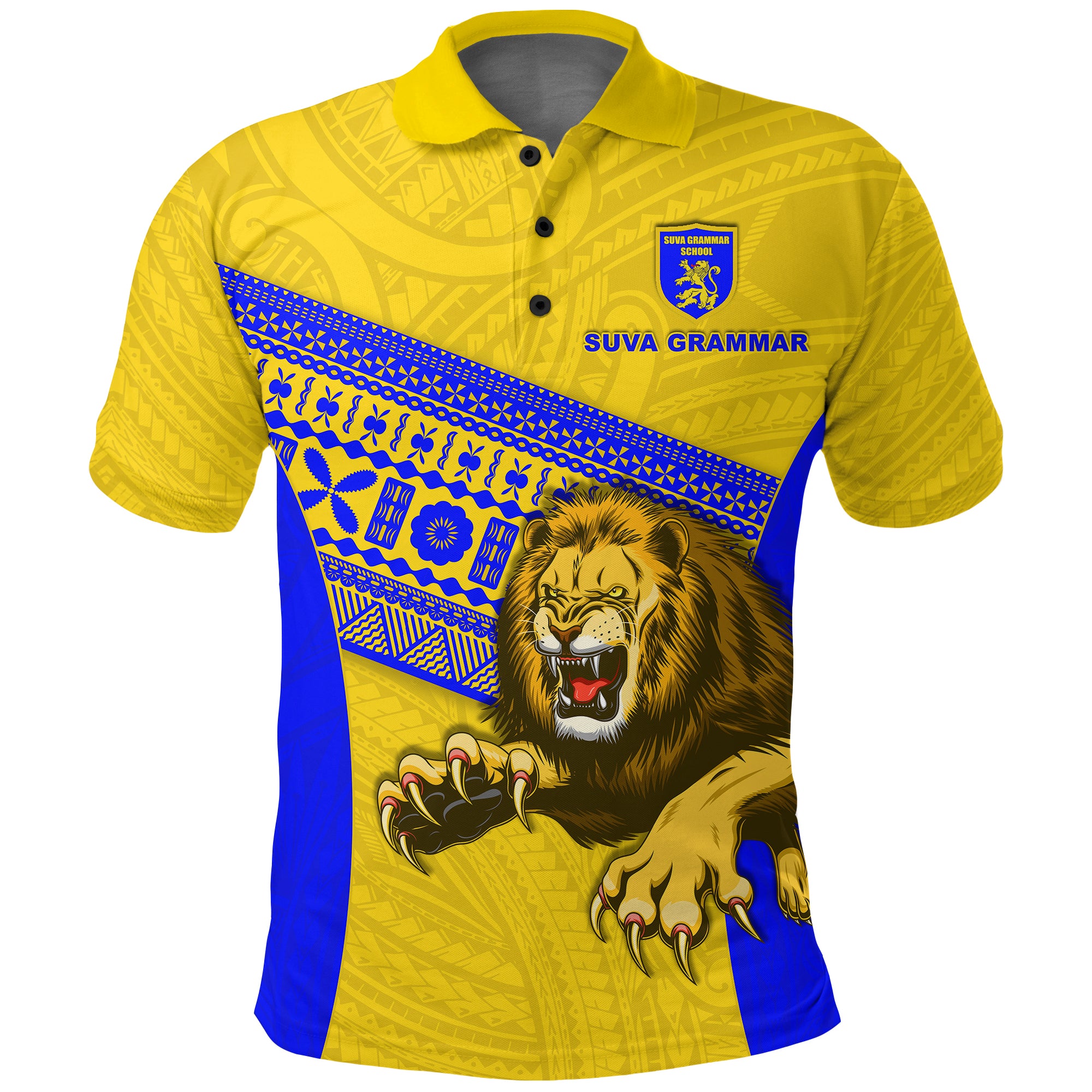 Suva Grammar Fashion Polo Shirt Fiji School Version Lion Gold LT13 Unisex Gold - Polynesian Pride