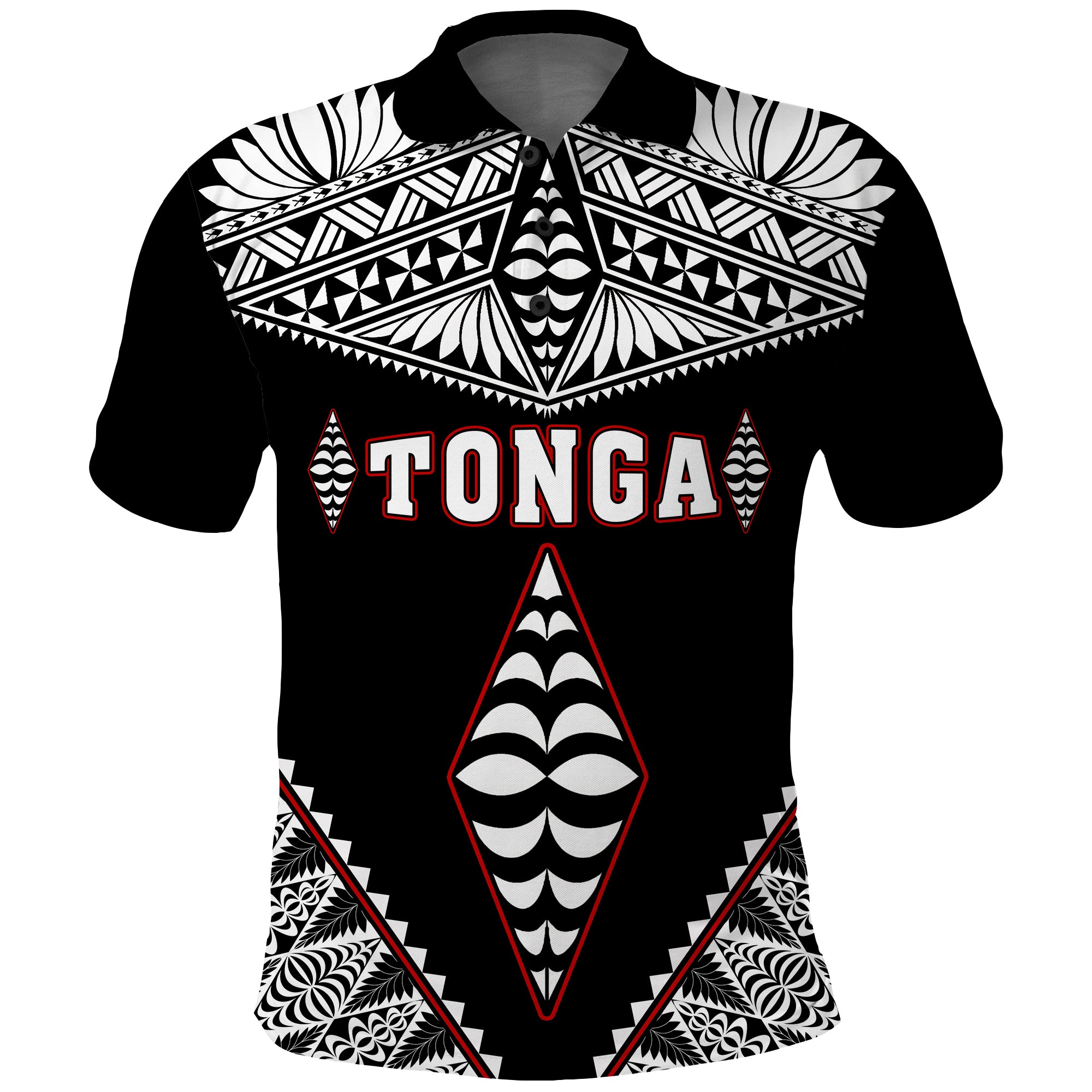 Tonga Polo Shirt Tongan Kupesi Pattern LT13 Unisex Black - Polynesian Pride