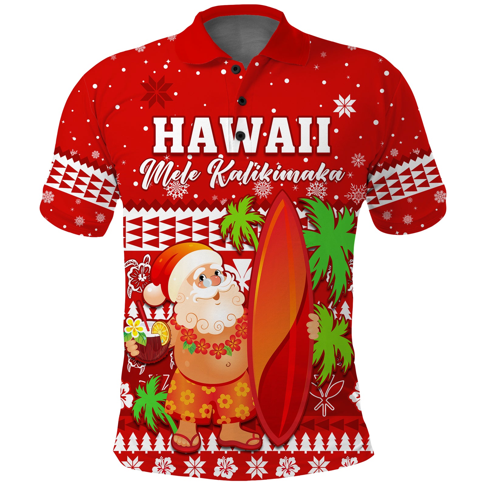 Mele Kalikimaka Polo Shirt Santa Claus Hawaii Christmas LT13 Unisex Red - Polynesian Pride