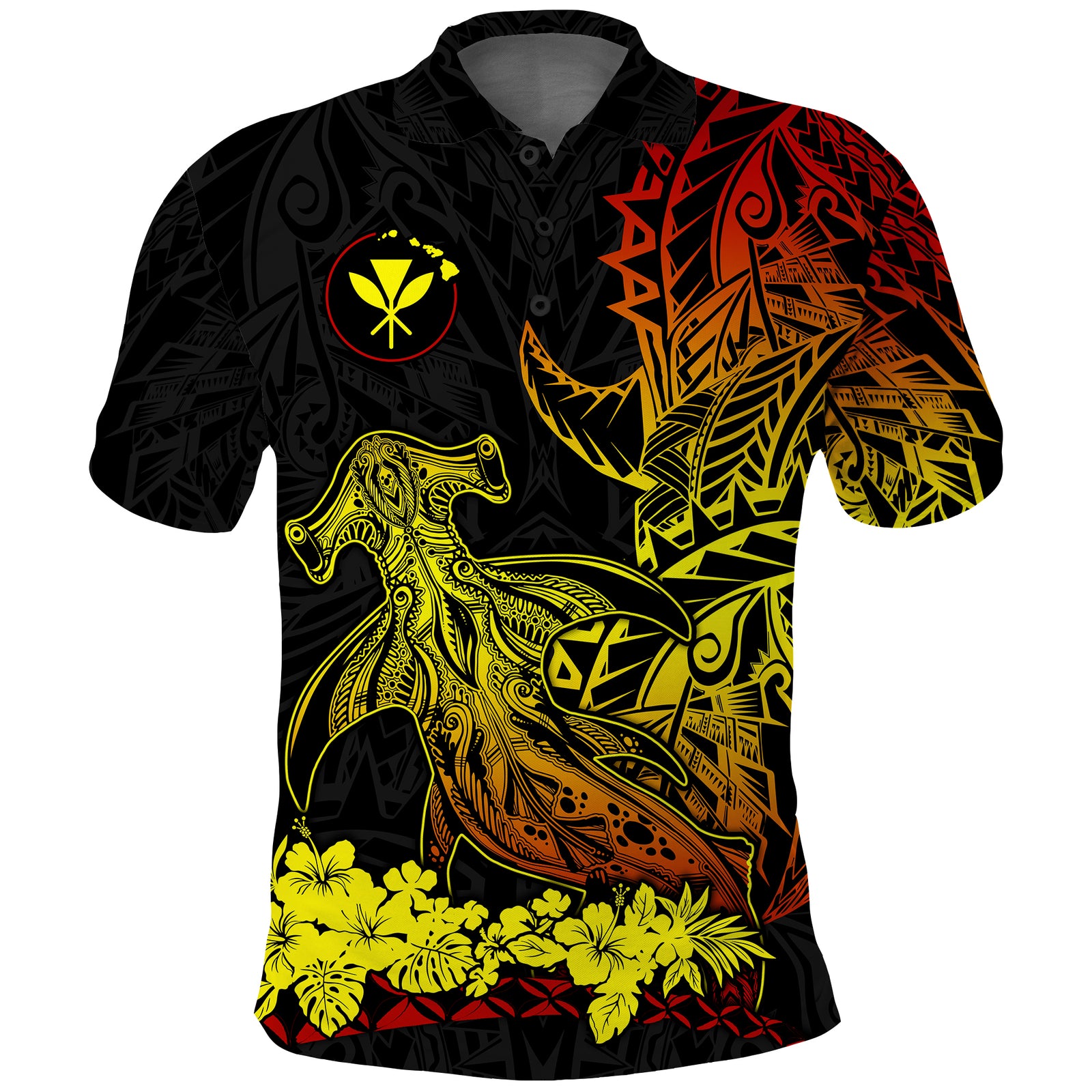 Hawaii Polynesian Polo Shirt Wild Hammerhead Sharks Fresh Life LT13 Unisex Black - Polynesian Pride