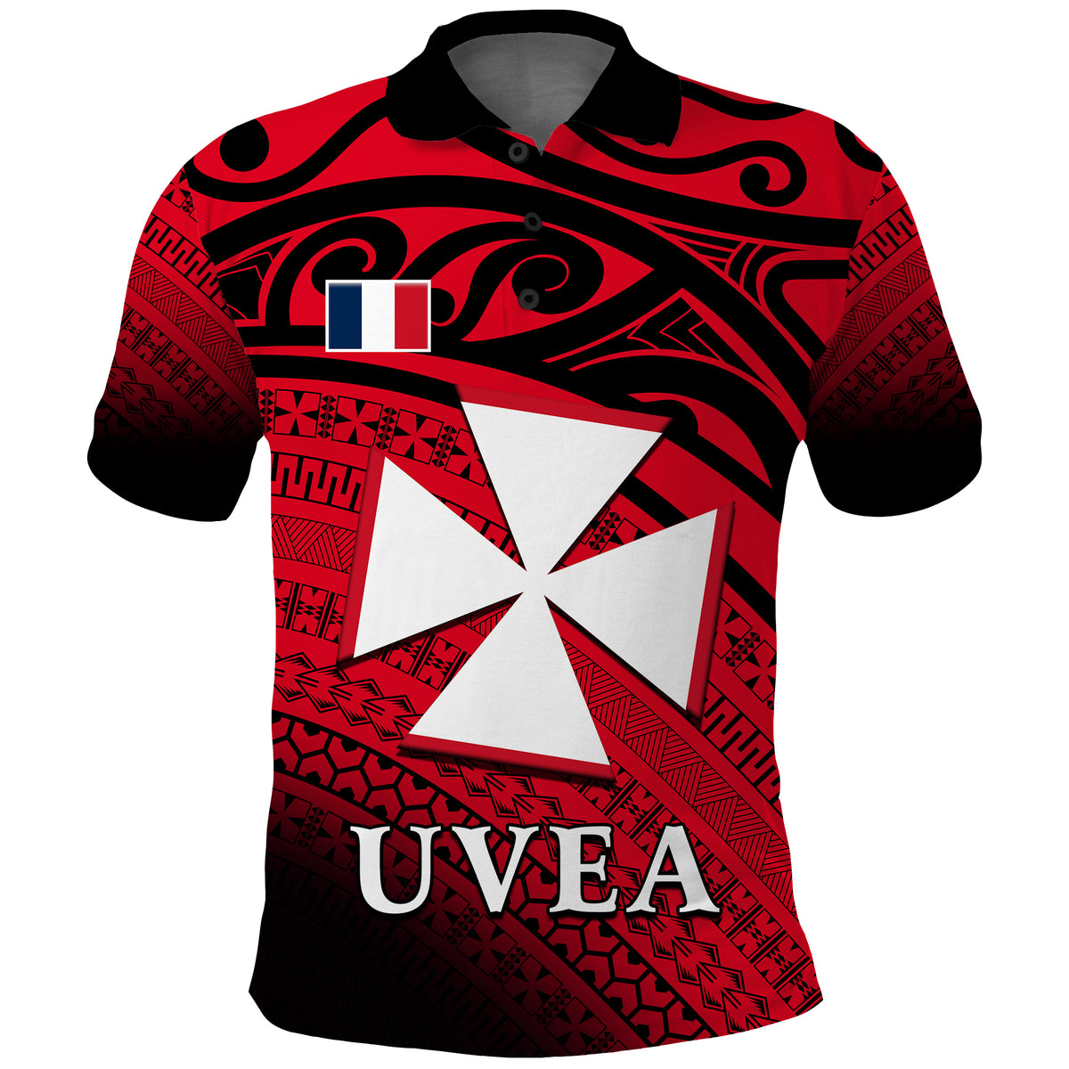 Uvea Chiefdom Wallis et Futuna Polo Shirt Polynesian Pattern and Flag LT13 Unisex Red - Polynesian Pride