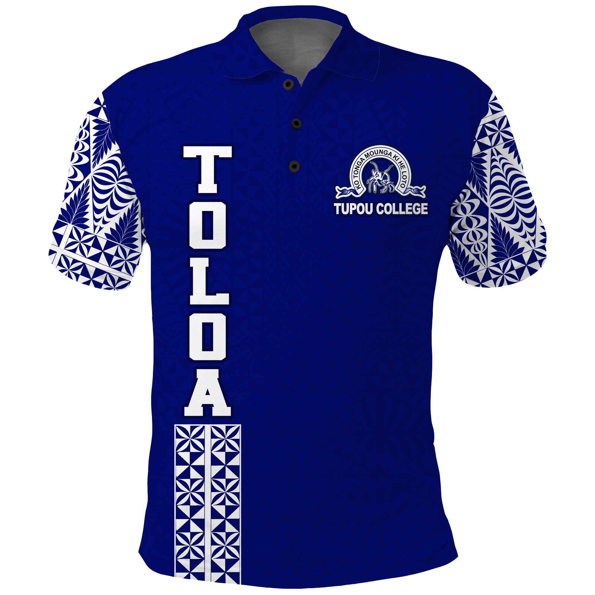 TOLOA Polo Shirt Tupou College Tonga Pattern LT13 Unisex Blue - Polynesian Pride