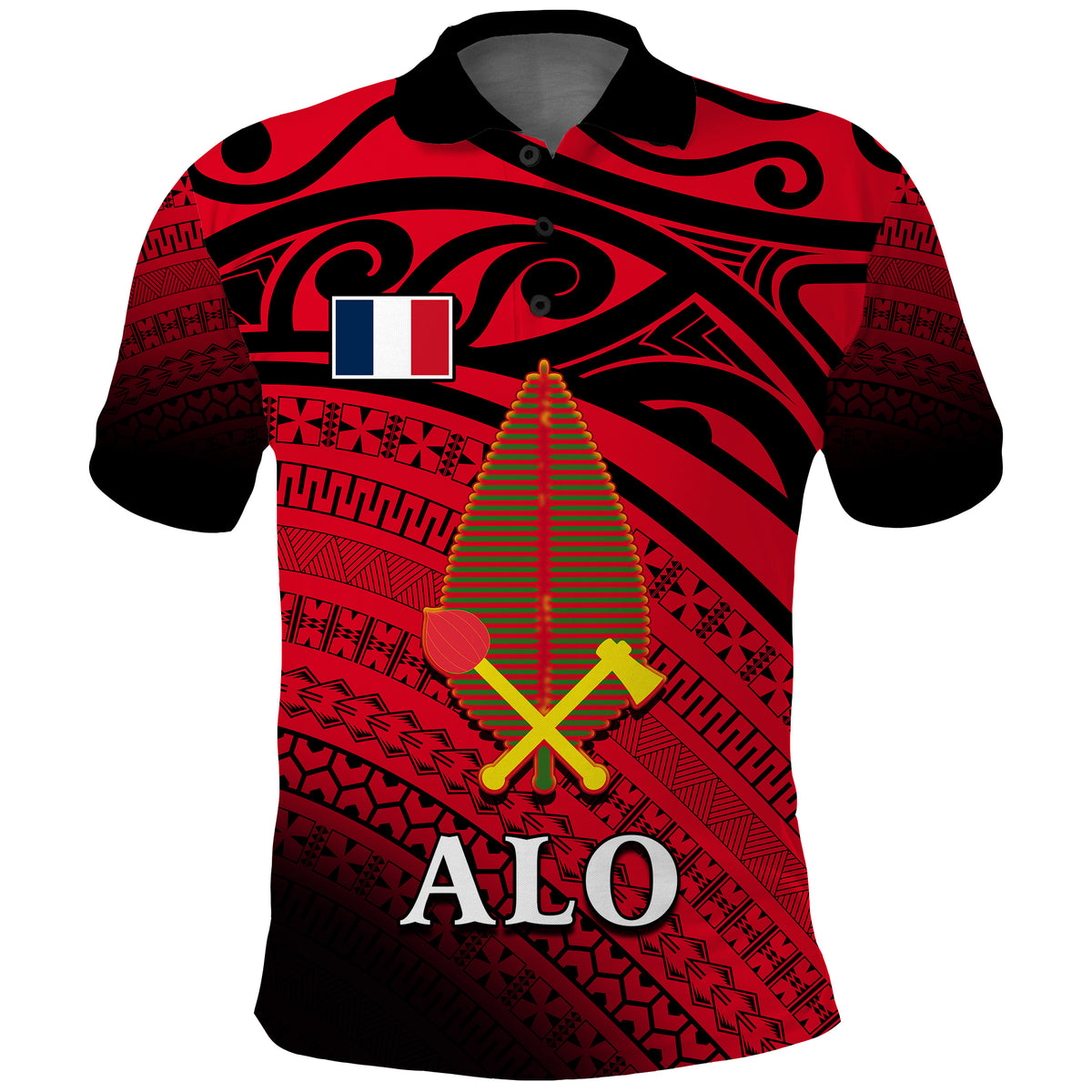 Alo Chiefdom Wallis et Futuna Polo Shirt Polynesian Pattern and Flag LT13 Unisex Red - Polynesian Pride