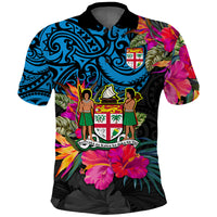 Fiji Polo Shirt Alluring Polynesia and Tropical Flowers LT13 Blue - Polynesian Pride