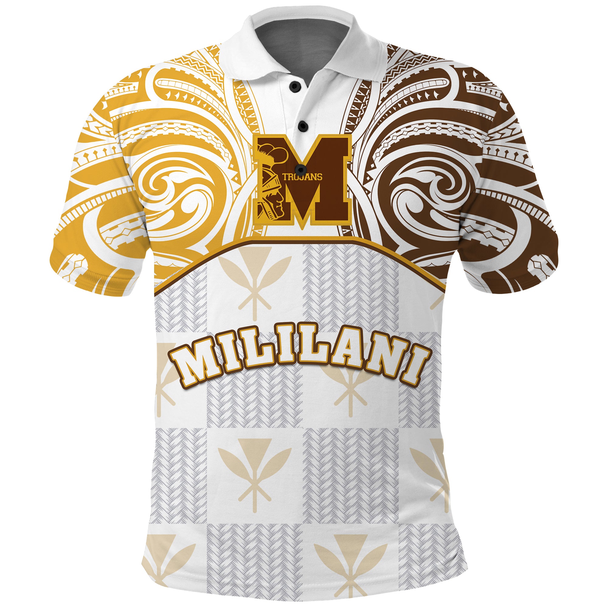 (KAOPUIKI KAIKAINA) Kanaka Mililani High School Polo Shirt Demodern LT13 Unisex White - Polynesian Pride