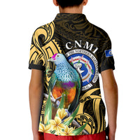 (Custom Personalised) Northern Mariana Islands Polo Shirt KID Mariana Fruit Dove Mix Frangipani Flowers Gold LT13 - Polynesian Pride