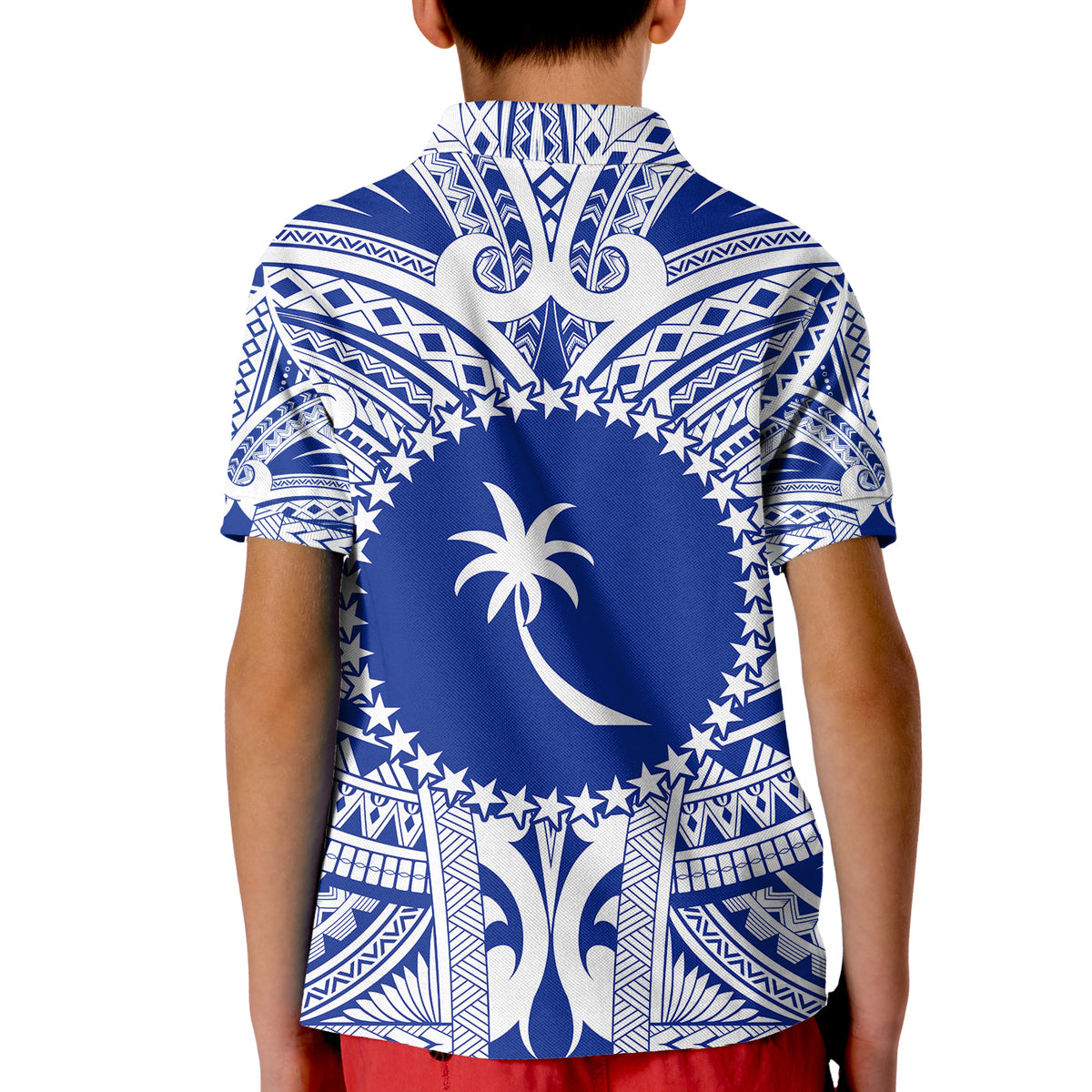 (Custom Personalised) Chuuk Flag Polo Shirt KID Micronesia Style Blue LT13 - Polynesian Pride