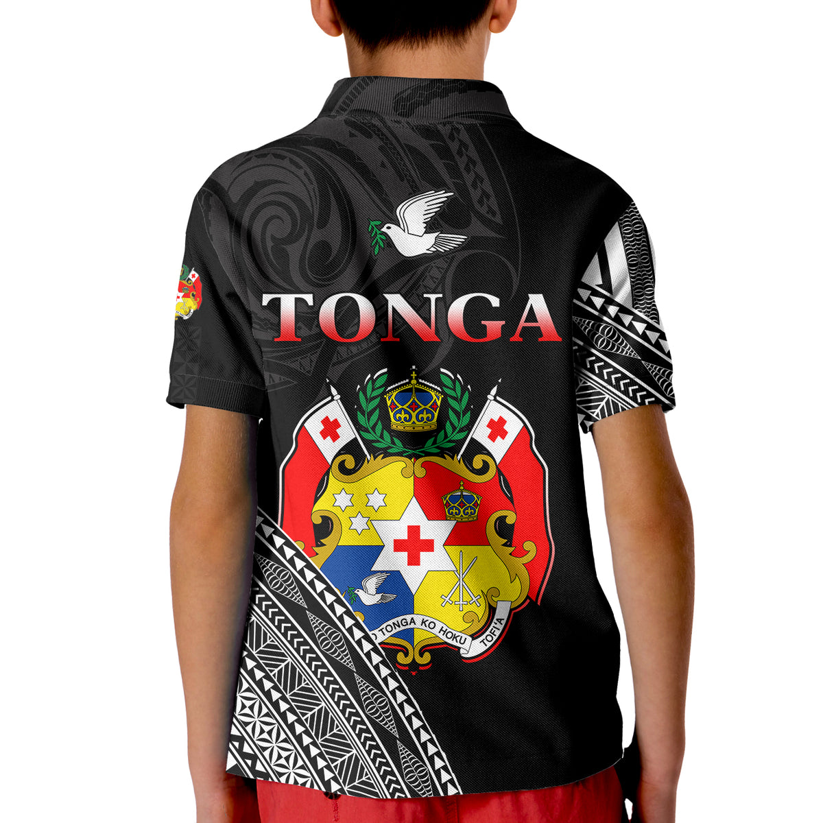 Tonga Polo Shirt KID Tongan Pattern Blithesome Version Black LT13 - Polynesian Pride